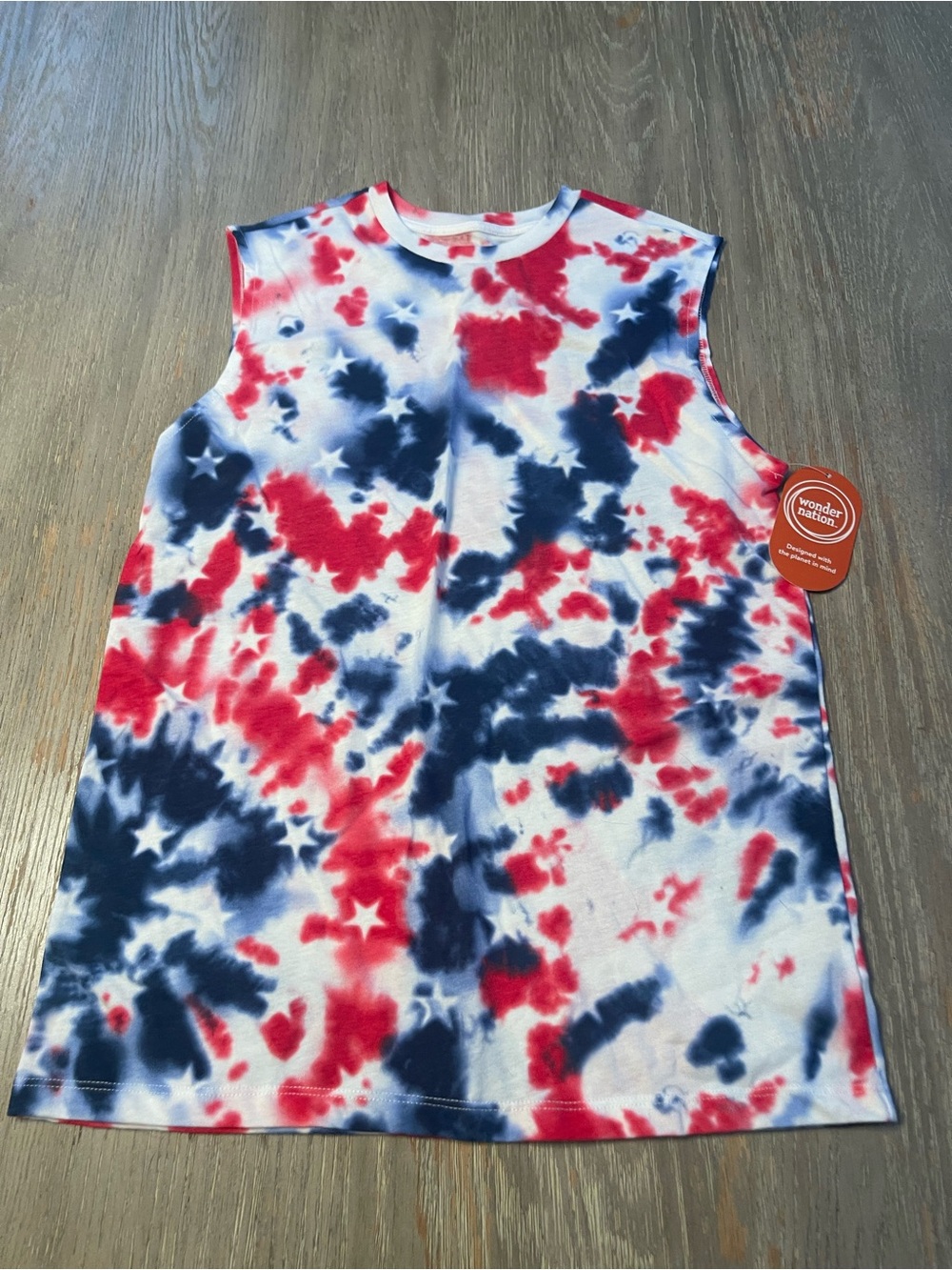 wonder nation Red, White & Navy Tie-Dye Sleeveless Tank